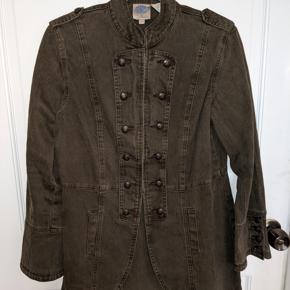DG2 Diane Gilman Olive Green Stretch Denim Jacket Sz Small. New.